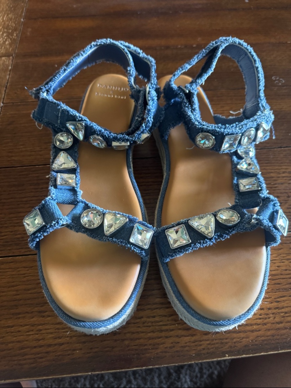 Gianni Bini Blue Denim Jeweled Espadrille Sandals - Picture 1 of 5